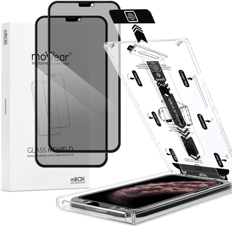 2 szt. | moVear mBOX GLASS mSHIELD 2.5D MAX privacy do Apple iPhone 11 Pro Max / Xs MAX (6.5") (Anty spy, z Aplikatorem)