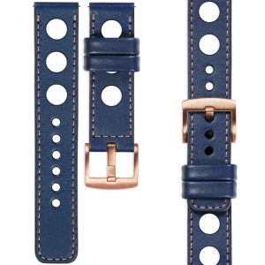 moVear Prestige R1 Skórzany pasek 24mm do zegarka | Granatowy, różowe złoto przeszycie [rozmiary XS-XXL i klamra do wyboru]