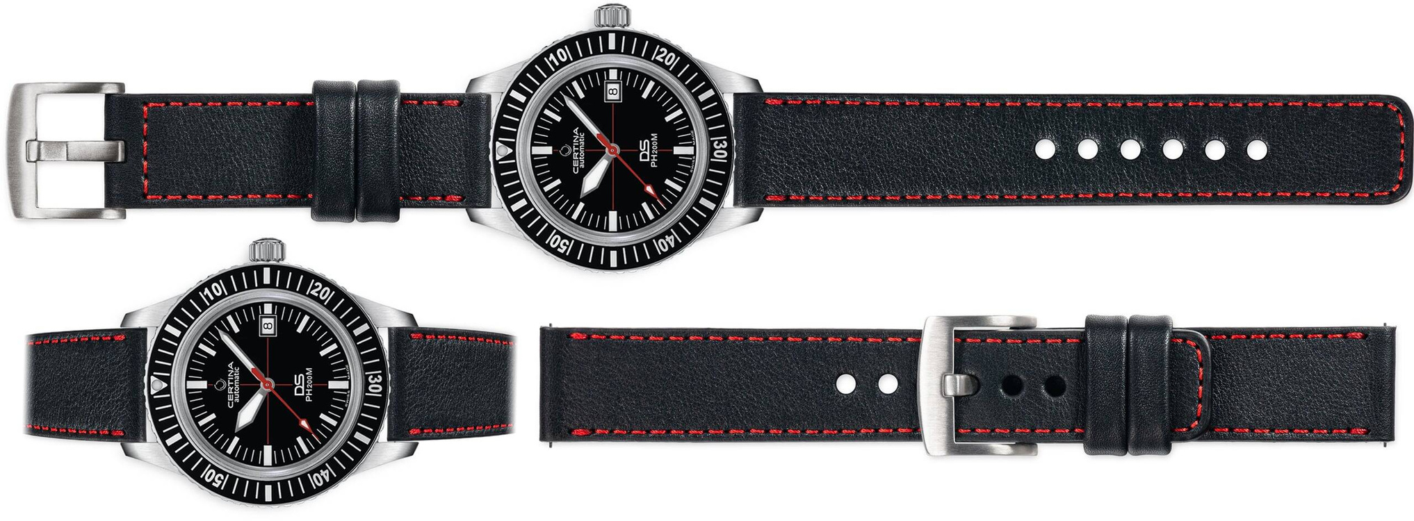 moVear Prestige C1 Skórzany pasek 20mm do Certina DS PH200M C036.407.16.050.00 | Czarny, czerwone przeszycie [rozmiary XS-XXL]