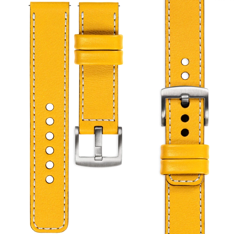moVear Prestige C1 Skórzany pasek 20mm do zegarka | Żółty, białe przeszycie [rozmiary XS-XXL i klamra do wyboru]