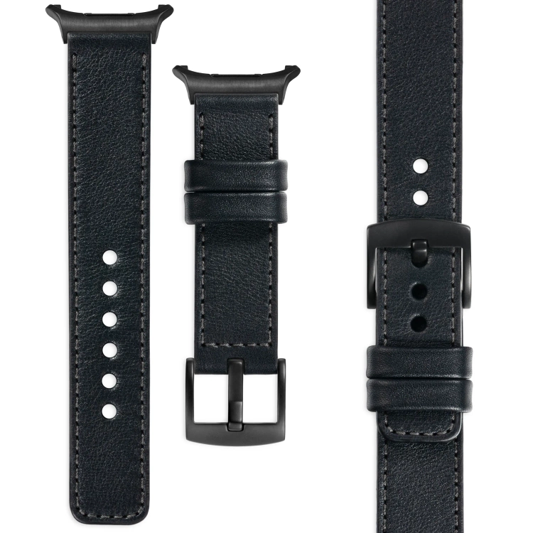 moVear Prestige C1 Skórzany pasek 22mm do Samsung Galaxy Watch Ultra | Czarny, grafitowe przeszycie [rozmiary XS-XXL i klamra do wyboru]