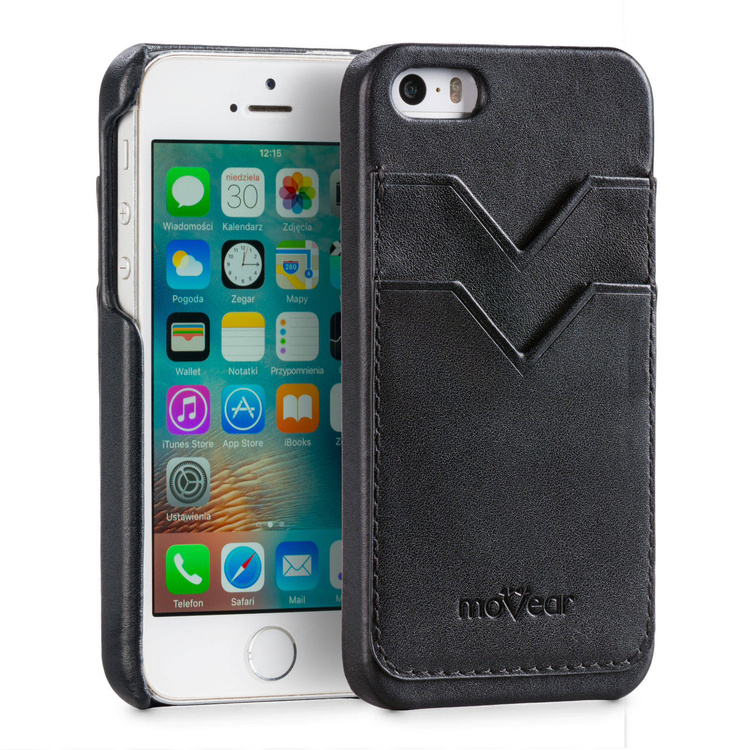 moVear backCover S+ Skórzane Etui Plecki do Apple iPhone SE / 5s / 5 | Skóra Gładka | Czarny