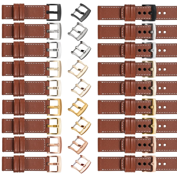 moVear Prestige C1 Skórzany pasek 22mm do zegarka | Brązowy, białe przeszycie [rozmiary XS-XXL i klamra do wyboru]