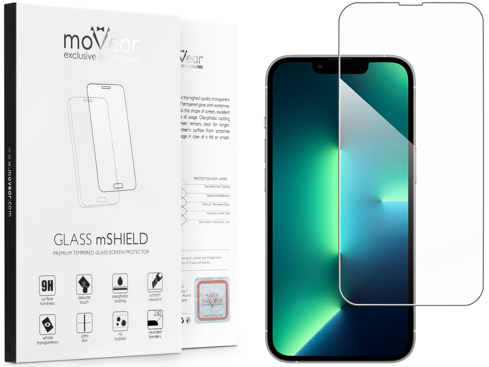 moVear GLASS mSHIELD 2.5D do Apple iPhone 16e / 14 / 13 / 13 Pro (6.1") (kompatybilne z etui)