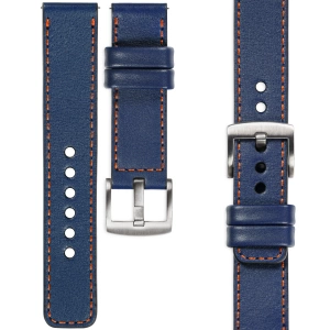 moVear Prestige C1 Skórzany pasek 24mm do zegarka | Granatowy, ciemnopomarańczowe przeszycie [rozmiary XS-XXL i klamra do wyboru]