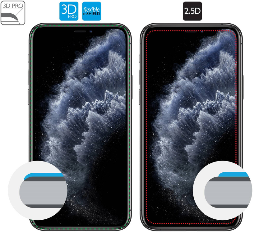 moVear flexible mSHIELD 3D PRO do Apple iPhone 11 Pro / Xs / X (5.8"). Pancerne szkło hybrydowe.