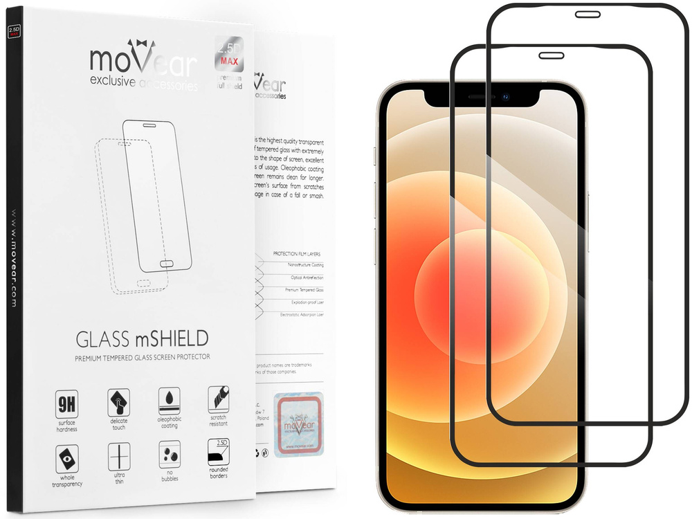 2 szt. | moVear GLASS mSHIELD 2.5D MAX do Apple iPhone 12 Mini (5.4") (kompatybilne z etui)