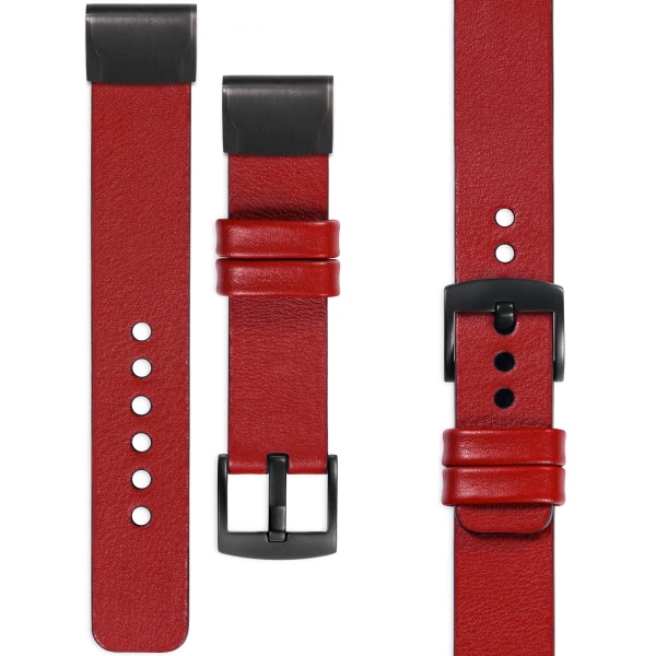 moVear Prestige S1 Skórzany pasek do Garmin QuickFit 22mm (Fenix / Forerunner / Epix / Instinct / Enduro / Quatix / MARQ - 47/45mm) | Czerwony szkarłatny [rozmiary XS-XXL i klamra do wyboru]