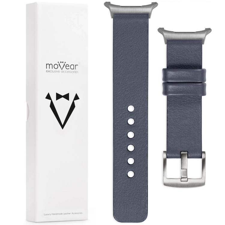 moVear Prestige S1 Skórzany pasek 22mm do Samsung Galaxy Watch Ultra | Szary stalowy [rozmiary XS-XXL i klamra do wyboru]