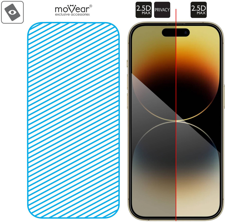 2 szt. | moVear mBOX GLASS mSHIELD 2.5D MAX privacy do Apple iPhone 14 Pro (6.1") (Anty spy, z Aplikatorem)