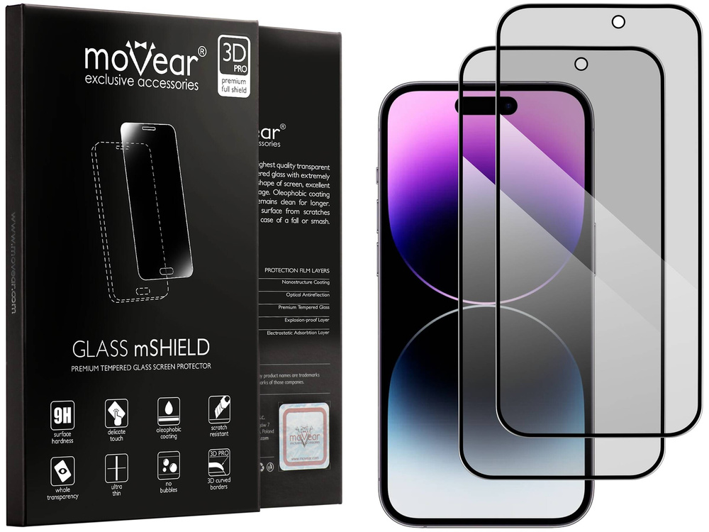 2 szt. | moVear GLASS mSHIELD 3D PRO privacy do Apple iPhone 14 Pro Max (6.7") | (Prywatyzujące)