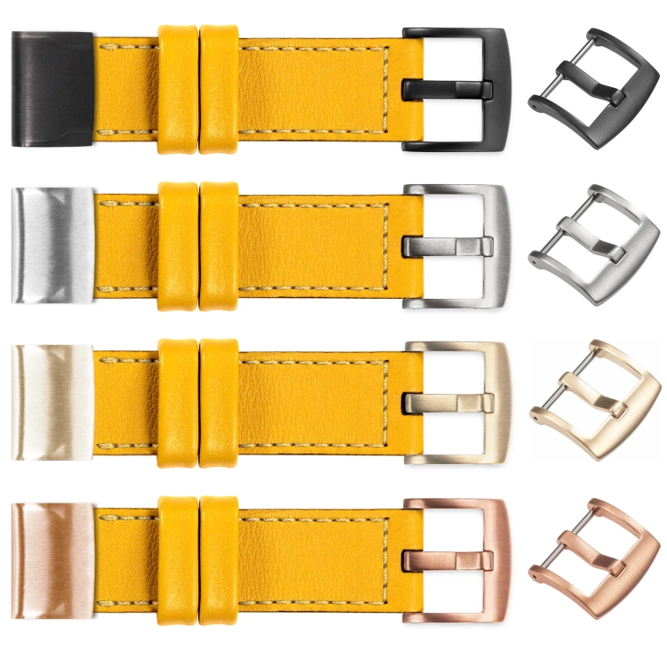 moVear Prestige C1 Skórzany pasek do Garmin QuickFit 26mm (Fenix / Epix / Quatix / Tactix / Enduro - 51mm) | Żółty, żółte przeszycie [rozmiary XS-XXL i klamra do wyboru]