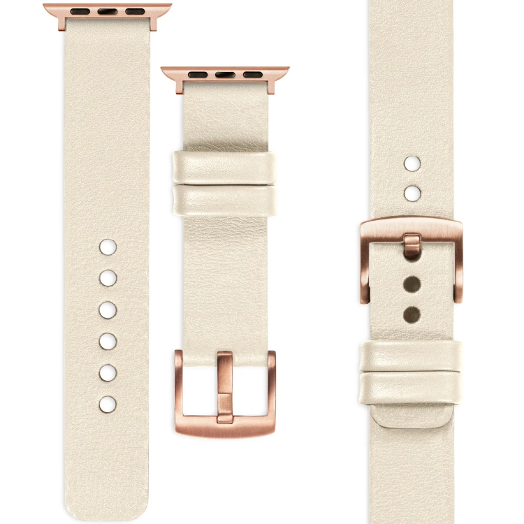 moVear Prestige S1 Skórzany pasek 20mm do Apple Watch 10 / 9 / 8 / 7 / 6 / 5 / 4 / SE (42/41/40mm) | Beżowy [adapter i klamra do wyboru]
