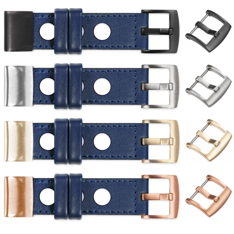 moVear Prestige R1 Skórzany pasek do Garmin QuickFit 22mm (Fenix / Forerunner / Epix / Instinct / Enduro / Quatix / MARQ - 47/45mm) | Granatowy, granatowe przeszycie [rozmiary XS-XXL i klamra do wyboru]