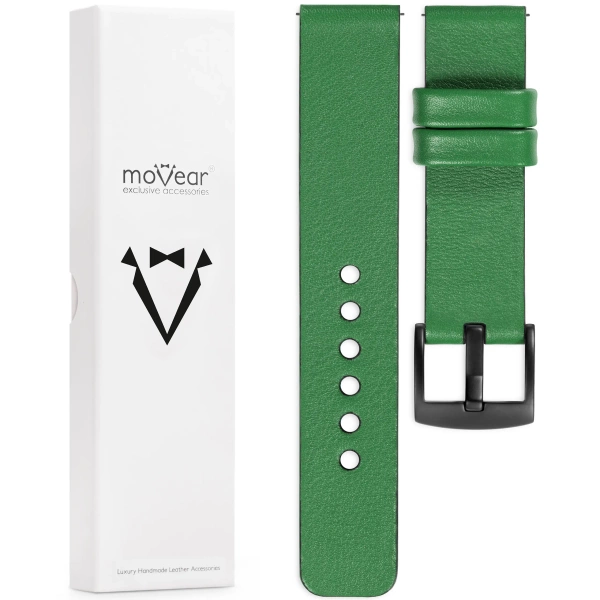 moVear Prestige S1 Skórzany pasek 22mm do Garmin Vivoactive 4, Venu 3/2 | Zielony [rozmiary XS-XXL i klamra do wyboru]