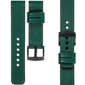 moVear Prestige C1 Skórzany pasek 24mm do zegarka | Zielony butelkowy, zielone przeszycie [rozmiary XS-XXL i klamra do wyboru]