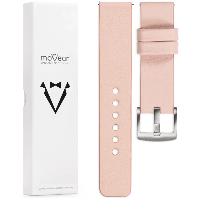moVear Prestige S1 Skórzany pasek 22mm do Xiaomi Watch S1 / Mi Watch / Amzfit | Różowy cielisty [rozmiary XS-XXL i klamra do wyboru]