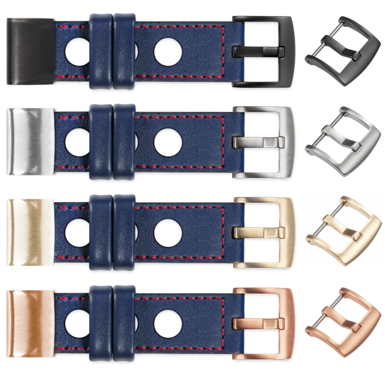 moVear Prestige R1 Skórzany pasek do Garmin QuickFit 22mm (Fenix / Forerunner / Epix / Instinct / Enduro / Quatix / MARQ - 47/45mm) | Granatowy, czerwone przeszycie [rozmiary XS-XXL i klamra do wyboru]