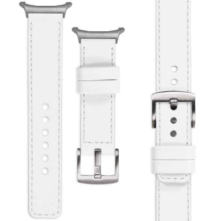 moVear Prestige C1 Skórzany pasek 22mm do Samsung Galaxy Watch Ultra | Biały, białe przeszycie [rozmiary XS-XXL i klamra do wyboru]