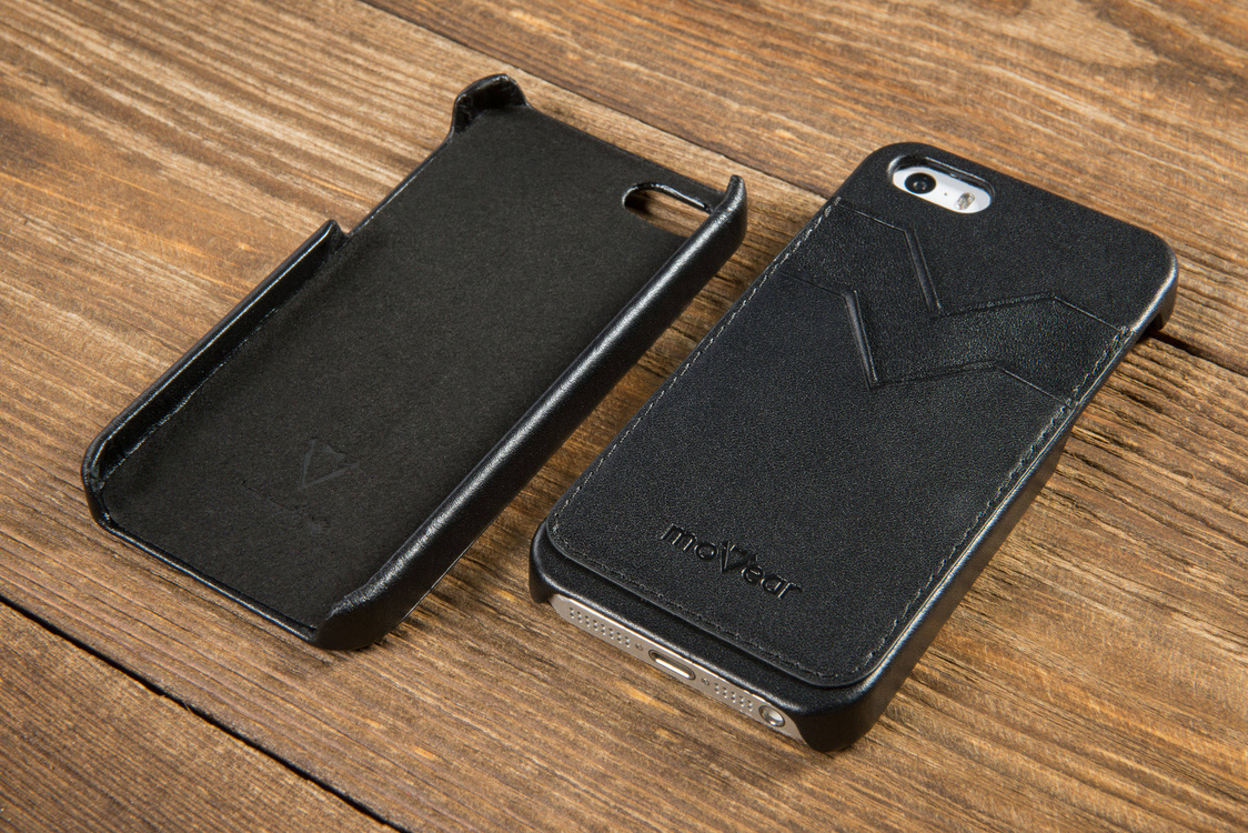 moVear backCover S+ Skórzane Etui Plecki do Apple iPhone SE / 5s / 5 | Skóra Gładka | Czarny