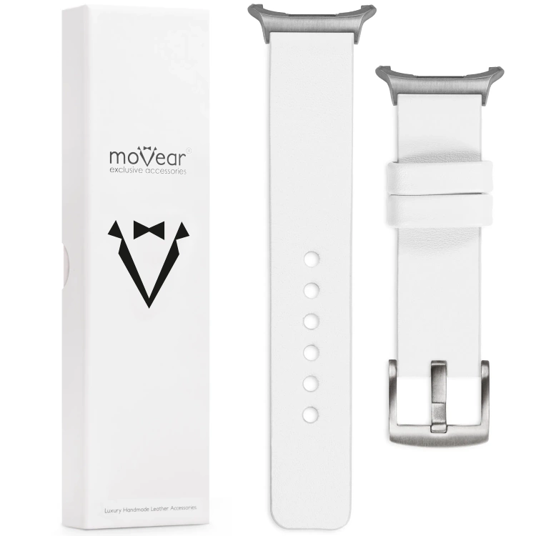 moVear Prestige S1 Skórzany pasek 22mm do Samsung Galaxy Watch Ultra | Biały [rozmiary XS-XXL i klamra do wyboru]