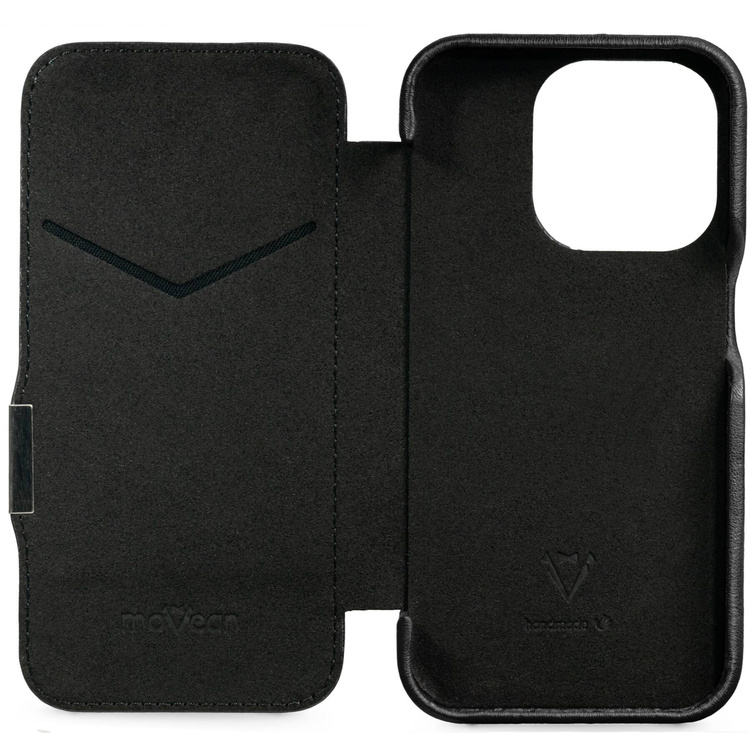 moVear flipSide 4C skórzane etui do Apple iPhone 15 (6,1") | Skóra naturalna gładka (Czarna)