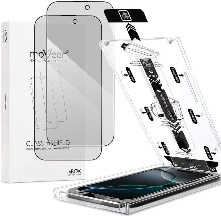 2 szt. | moVear mBOX GLASS mSHIELD 2.5D MAX privacy do Apple iPhone 17 Pro Max / 16 Pro Max (6.9") (Anty spy, z Aplikatorem)