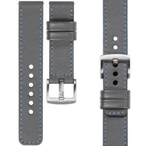 moVear Prestige C1 Skórzany pasek 20mm do zegarka | Szary, błękitne przeszycie [rozmiary XS-XXL i klamra do wyboru]