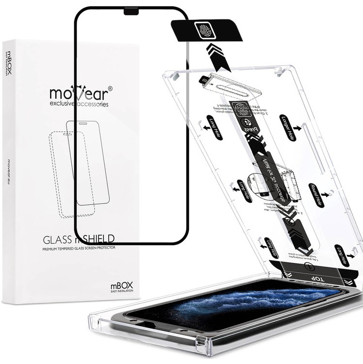 moVear mBOX GLASS mSHIELD 2.5D MAX do Apple iPhone 11 Pro / Xs / X (5.8") (łatwy montaż)
