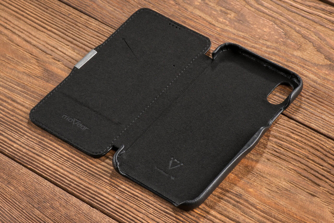 moVear flipSide C skórzane etui do Apple iPhone Xs MAX (6.5") | Skóra naturalna nappa (Czarna)