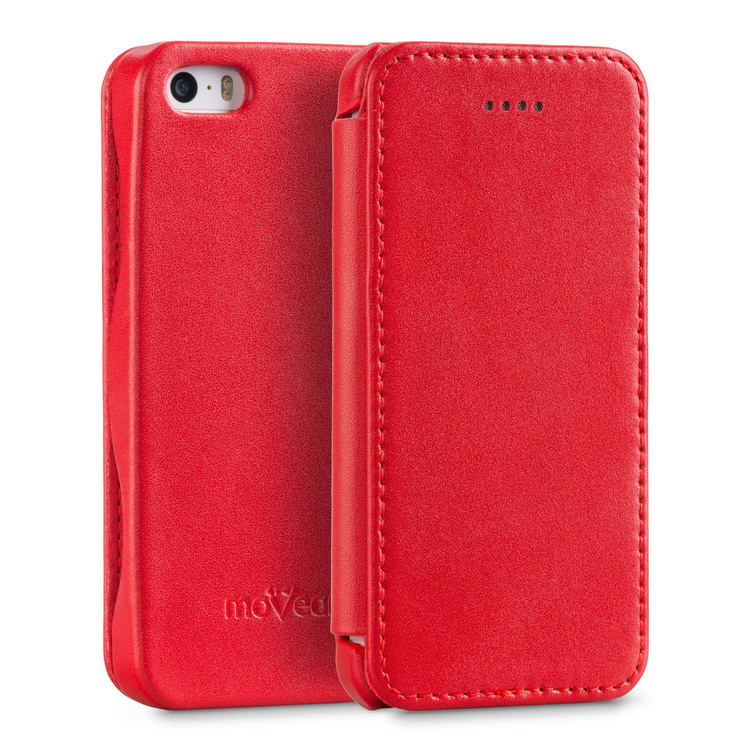 moVear flipSide C Skórzane Etui do Apple iPhone SE / 5s / 5 | Skóra Gładka | Czerwony