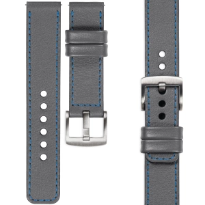 moVear Prestige C1 Skórzany pasek 24mm do zegarka | Szary, niebieskie przeszycie [rozmiary XS-XXL i klamra do wyboru]