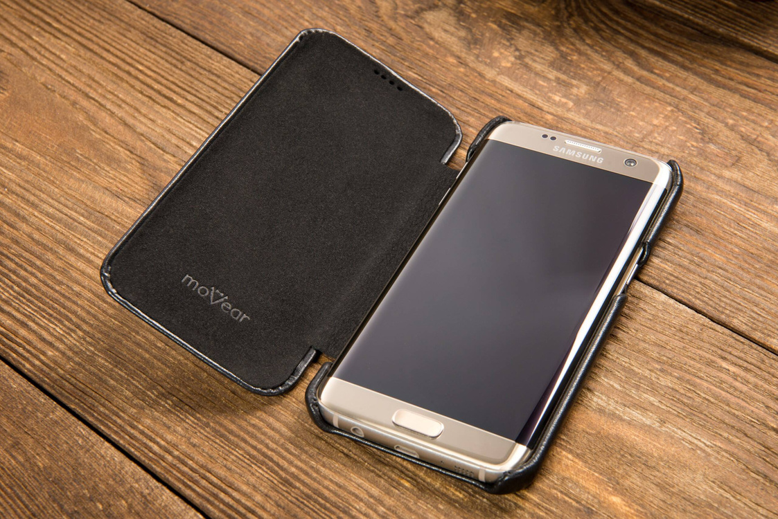moVear flipSide S skórzane etui do Samsung Galaxy S7 edge (5.5") | Skóra naturalna gładka (Czarna)