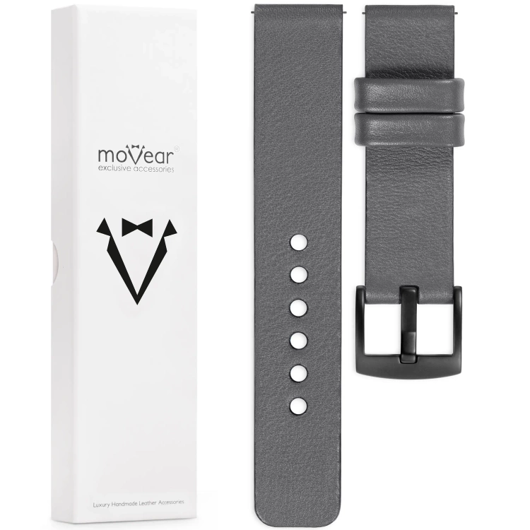 moVear Prestige S1 Skórzany pasek 22mm do Xiaomi Watch S1 / Mi Watch / Amzfit | Szary [rozmiary XS-XXL i klamra do wyboru]
