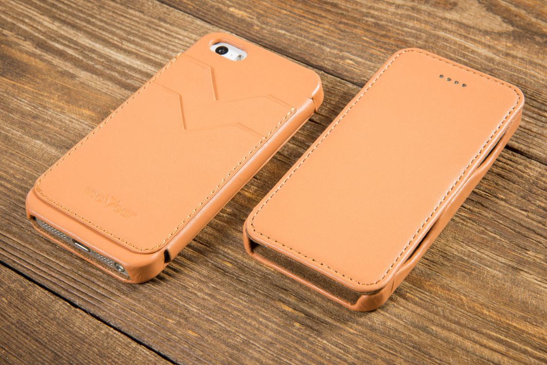 moVear flipSide C+ Skórzane Etui do Apple iPhone SE / 5s / 5 | Skóra Gładka | Cappuccino