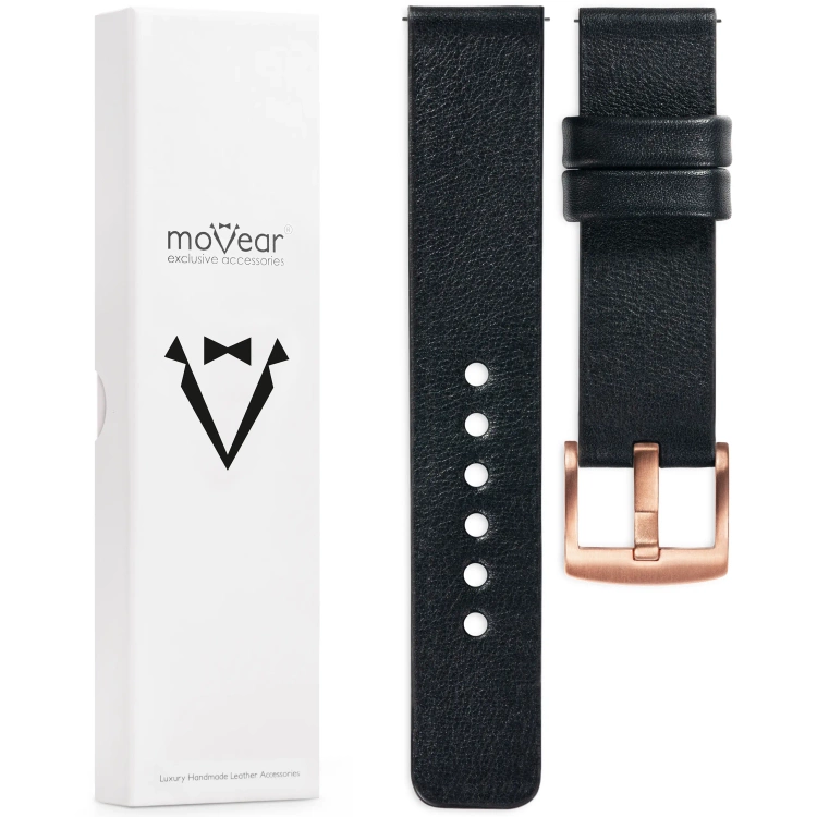 moVear Prestige S1 Skórzany pasek 18mm do Garmin Vivoactive 4S, Venu 3S/2S, Vívomove 3S | Czarny [rozmiary XS-XXL i klamra do wyboru]