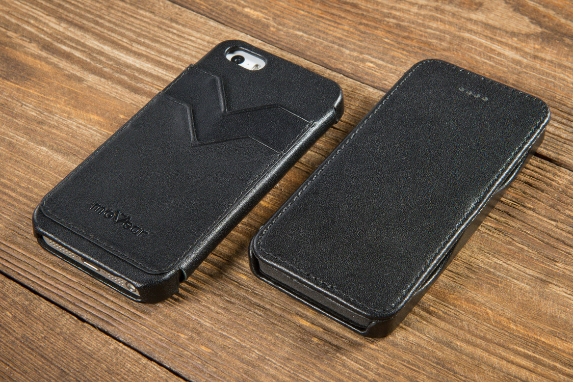 moVear flipSide C+ Skórzane Etui do Apple iPhone SE / 5s / 5 | Skóra Gładka | Czarny