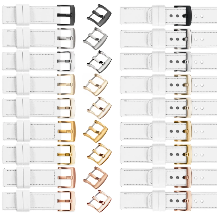 moVear Prestige C1 Skórzany pasek 22mm do Garmin Vivoactive 4, Venu 3/2 | Biały, srebrne przeszycie [rozmiary XS-XXL i klamra do wyboru]