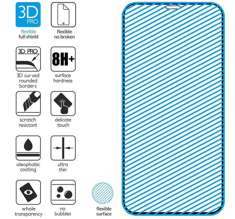 moVear flexible mSHIELD 3D PRO do Apple iPhone 11 Pro Max / Xs MAX (6.5"). Pancerne szkło hybrydowe.