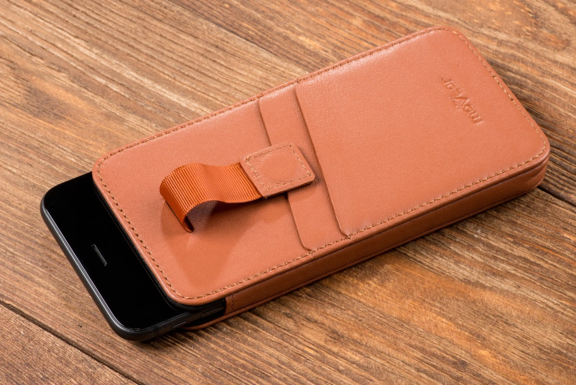 moVear pocketCase C+ skórzana wsuwka do Samsung rozmiar L (ok 160 x 79 x 8mm) | Skóra naturalna nappa (Jasnobrązowa)
