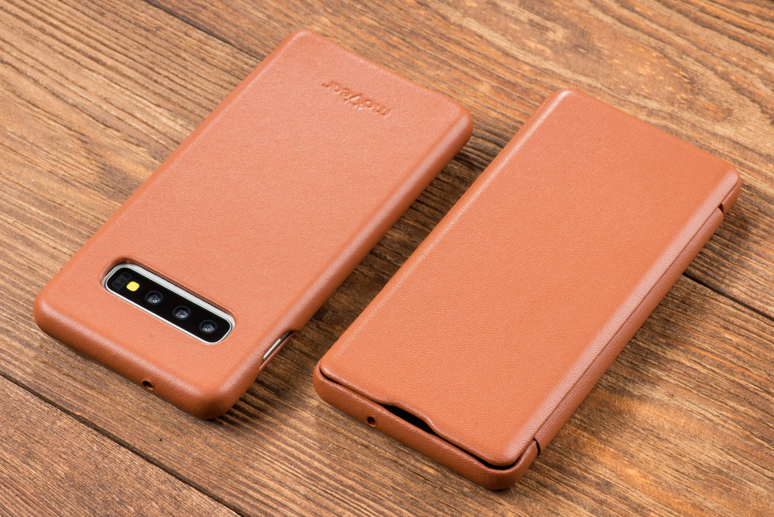 moVear flipSide S skórzane etui do Samsung Galaxy S10 (6.1") | Skóra naturalna nappa (Jasnobrązowa)