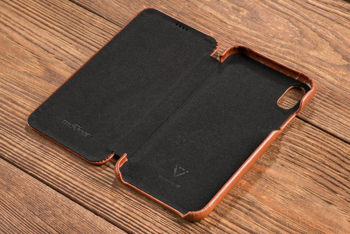 moVear flipSide S skórzane etui do Apple iPhone Xs MAX (6.5") | Skóra naturalna vintage (Brązowa)
