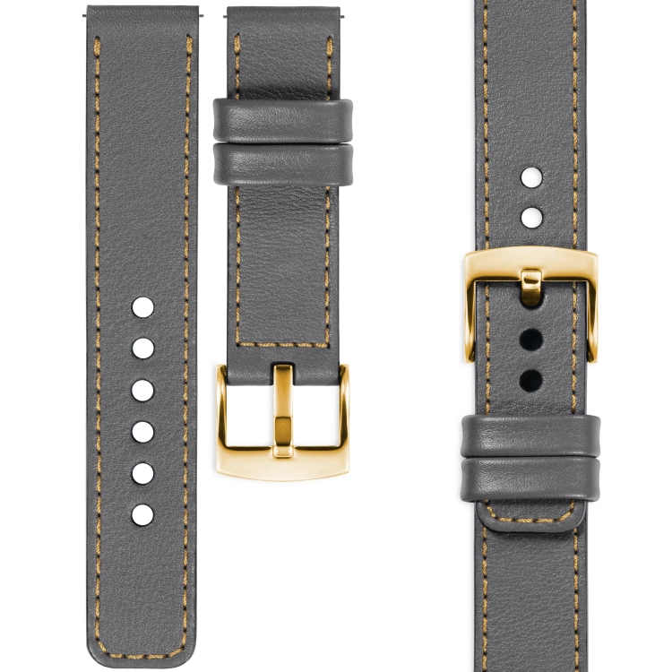 moVear Prestige C1 Skórzany pasek 20mm do zegarka | Szary, złote przeszycie [rozmiary XS-XXL i klamra do wyboru]