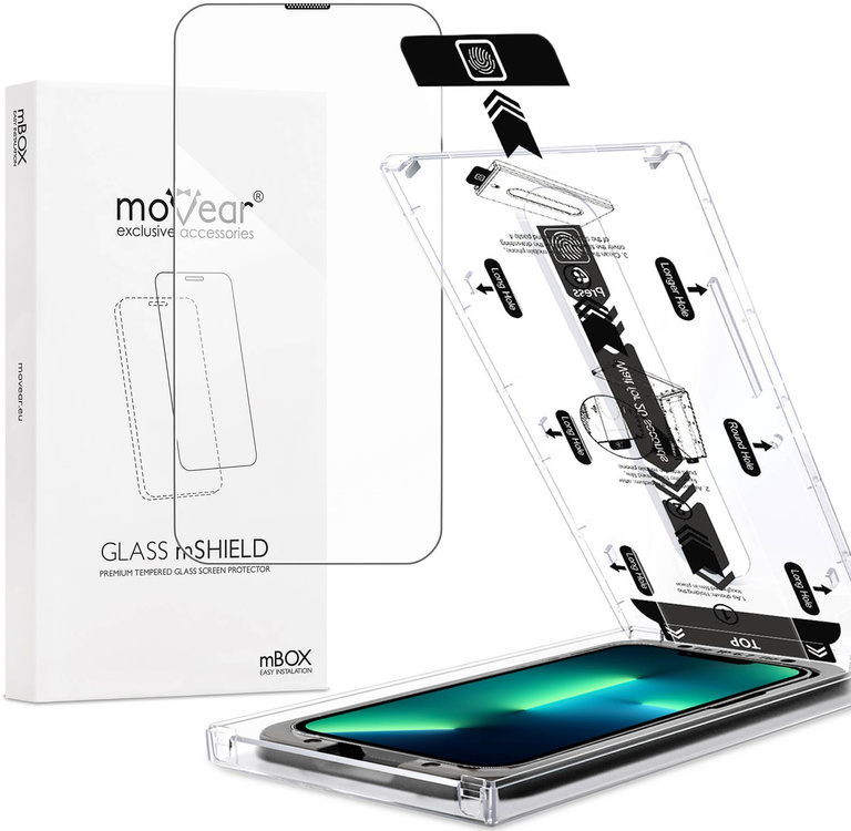 moVear mBOX GLASS mSHIELD 2.5D do Apple iPhone 16e / 14 / 13 / 13 Pro (6.1") (łatwy montaż)