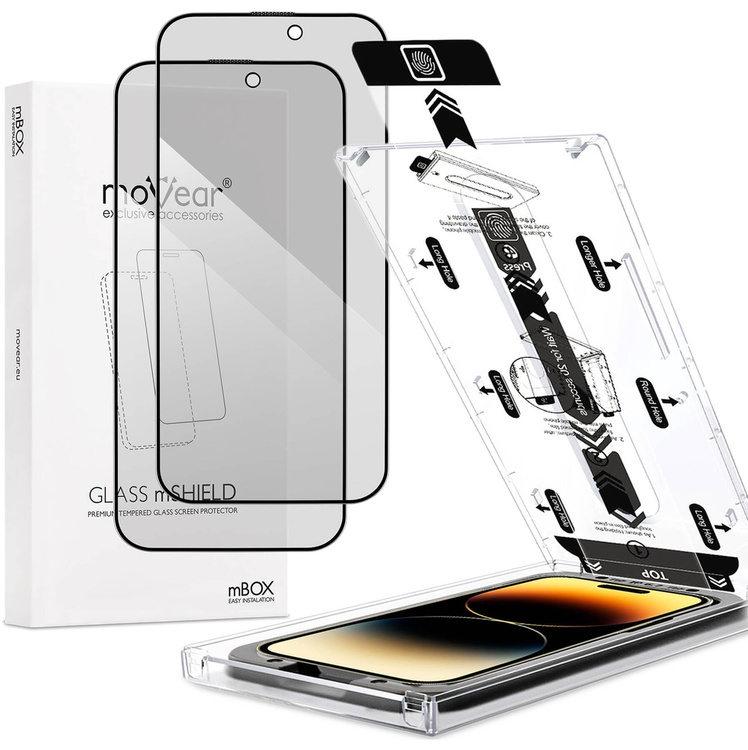 2 szt. | moVear mBOX GLASS mSHIELD 2.5D MAX privacy do Apple iPhone 14 Pro (6.1") (Anty spy, z Aplikatorem)