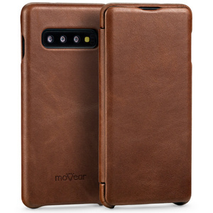 moVear flipSide S skórzane etui do Samsung Galaxy S10 (6.1") | Skóra naturalna olejowana (Ciemnobrązowa)