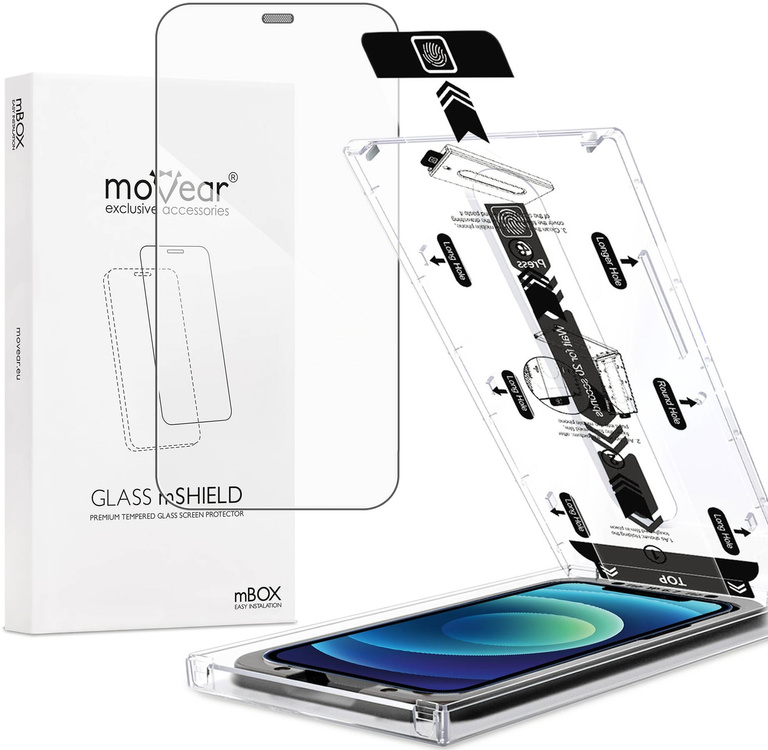 moVear mBOX GLASS mSHIELD 2.5D do Apple iPhone 12 Pro / 12 (6.1") (łatwy montaż)