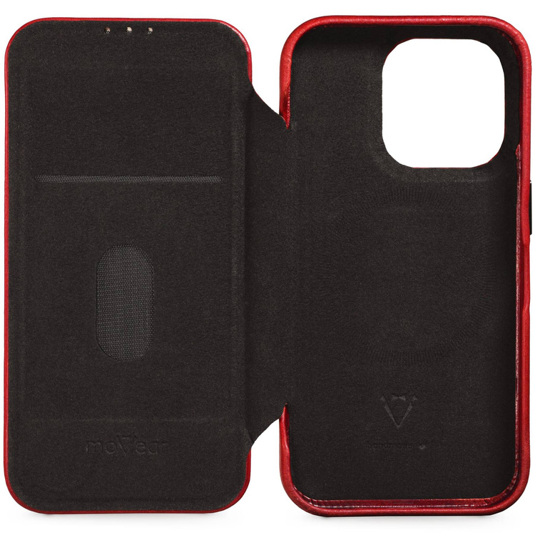 moVear flipSide 4S skórzane etui do Apple iPhone 14 Pro Max (6.7") | Skóra naturalna gładka (Czerwona)