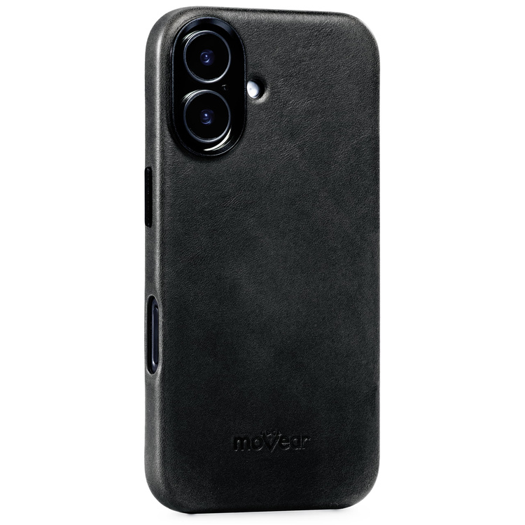 moVear backCover 4S Skórzane plecki do Apple iPhone 16 (6.1") | kompatybilne z MagSafe, Skóra naturalna olejowana (Czarna)