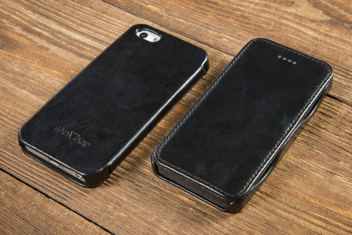 moVear flipSide C Skórzane Etui do Apple iPhone SE / 5s / 5 | Skóra Vintage | Czarny